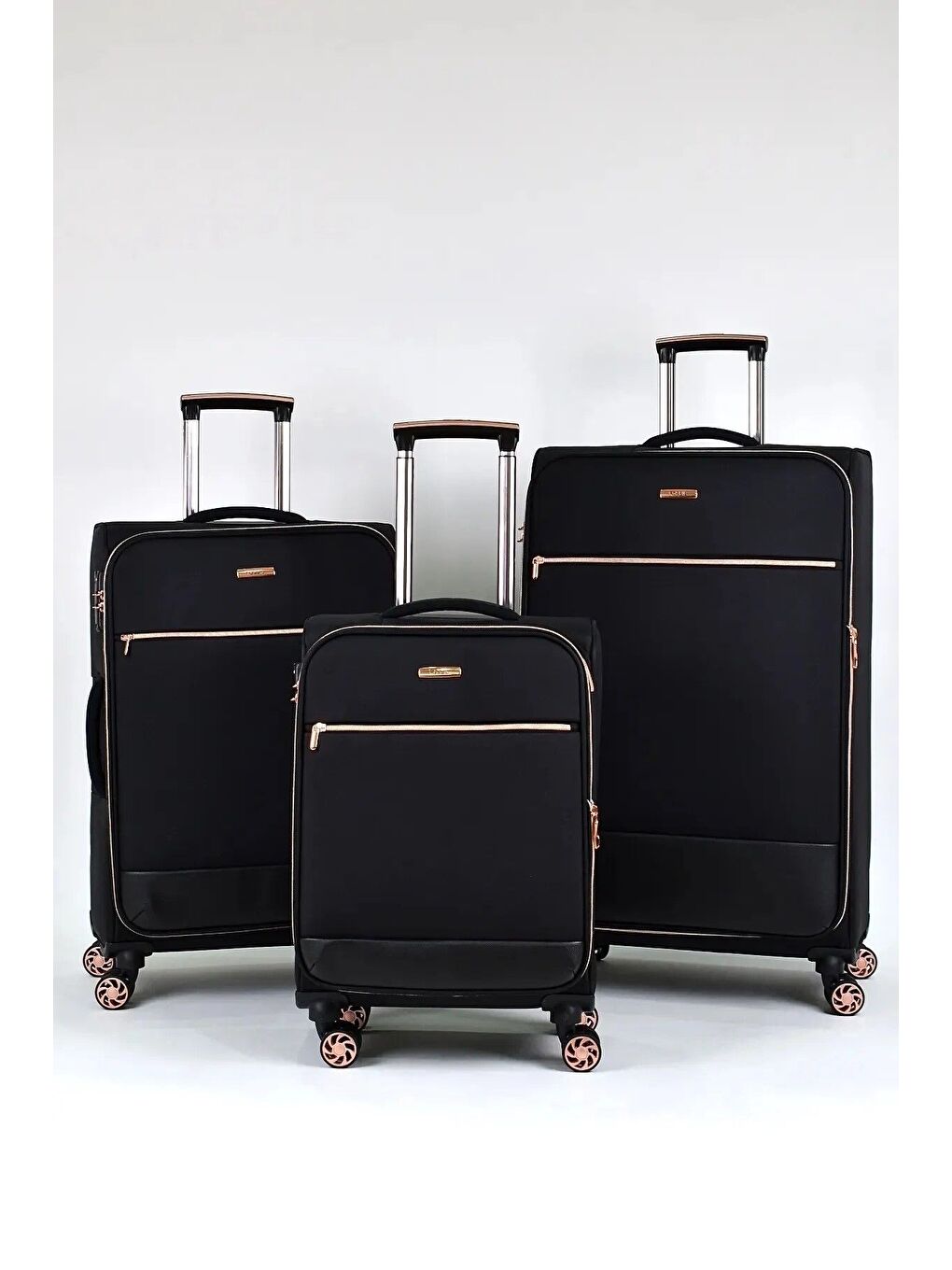 Siyah Kumaş Ekstra Hafif Büyük, Orta, Kabin 3'lü Valiz Seti