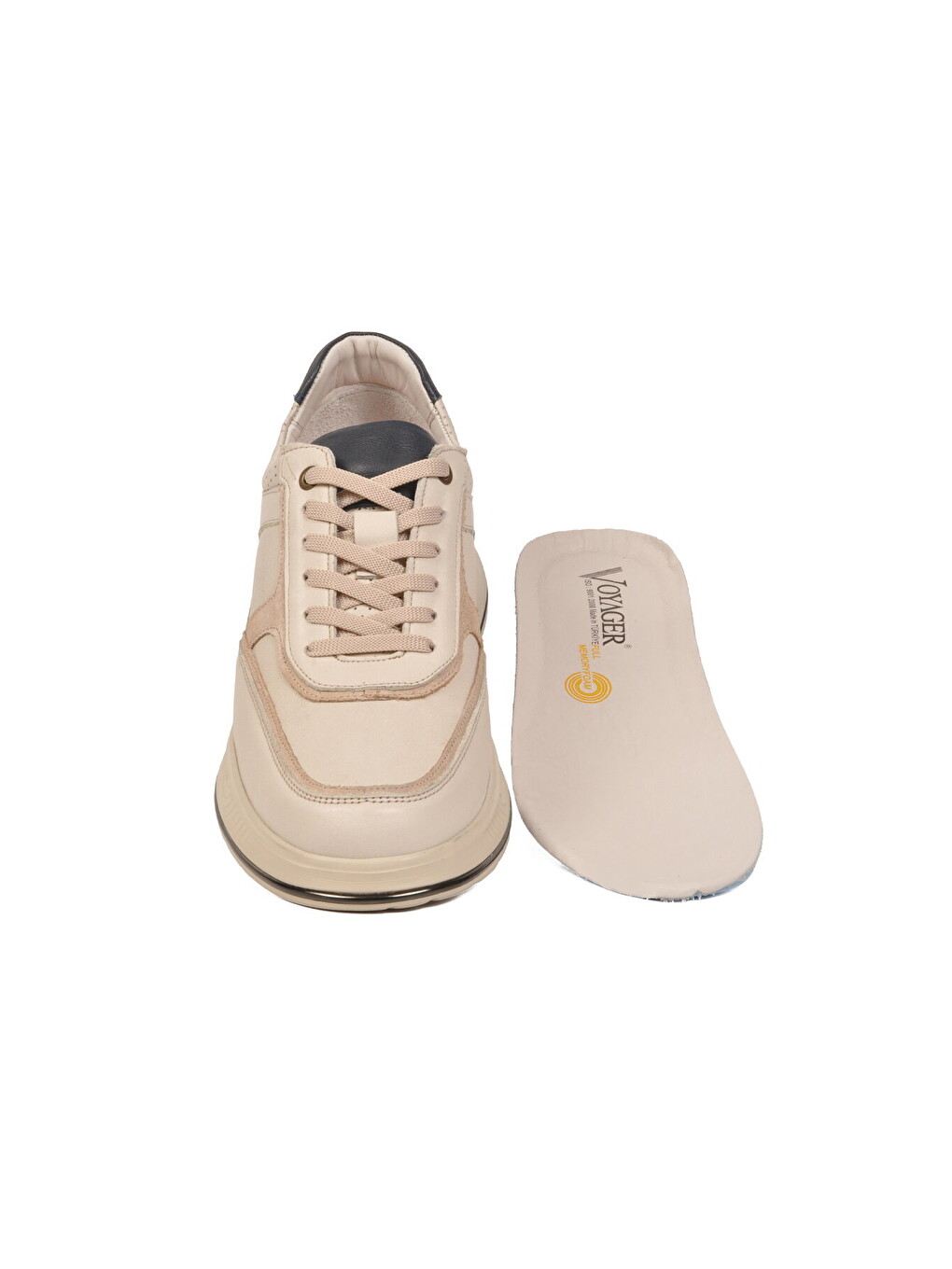 Ekru Hakiki Deri Erkek Sneaker Konforlu Hafızalı Taban Casual Ayakkabı M692 M-3