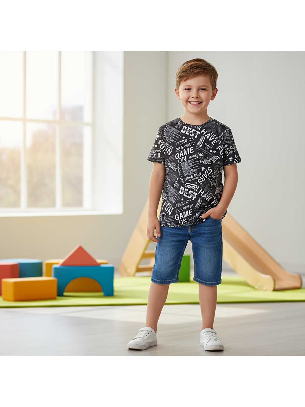 Çocuk Baskılı Siyah Renk Tshirt Cb1027