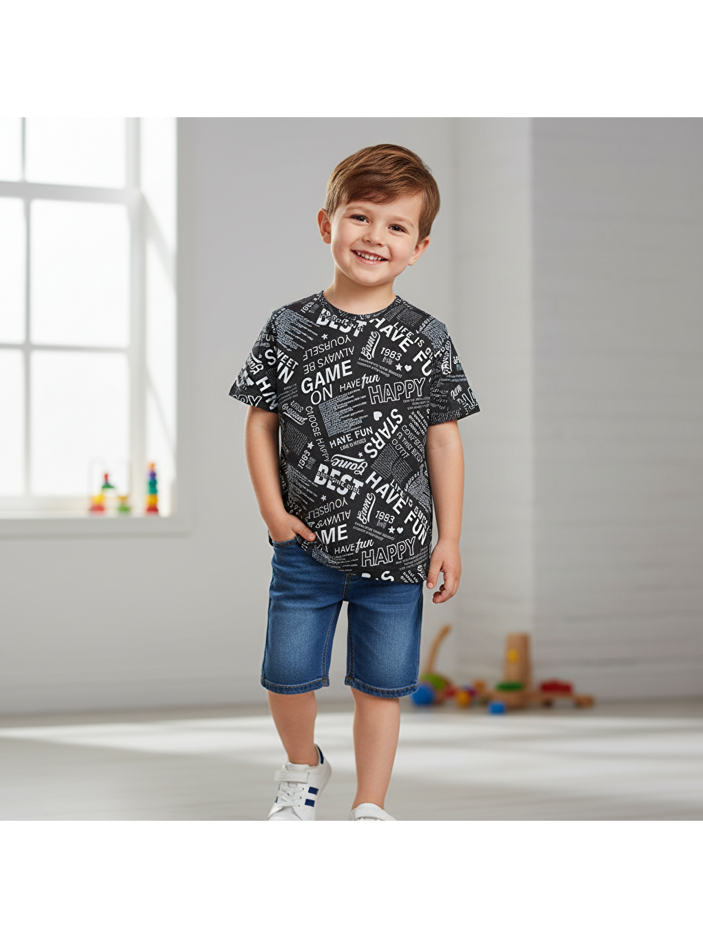 Çocuk Baskılı Siyah Renk Tshirt Cb1027-1