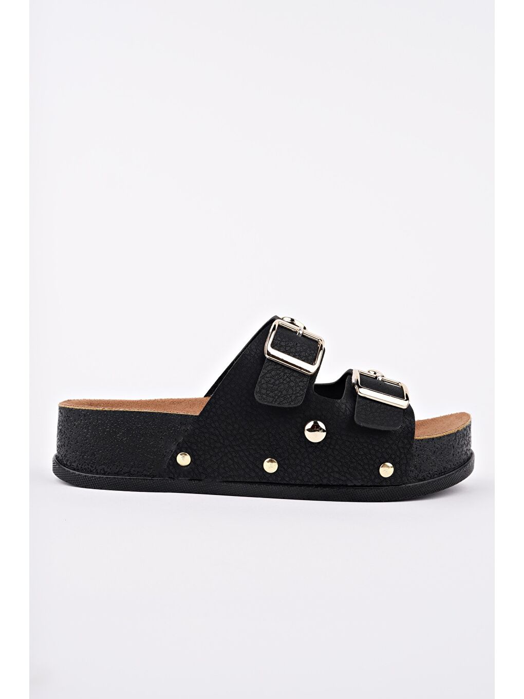 Siyah DENİS Çift Bantlı Ayarlanabilir Kemerli Günlük Kadın Terlik-2