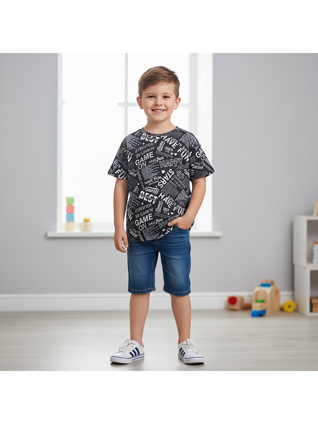 Çocuk Baskılı Siyah Renk Tshirt Cb1027-2