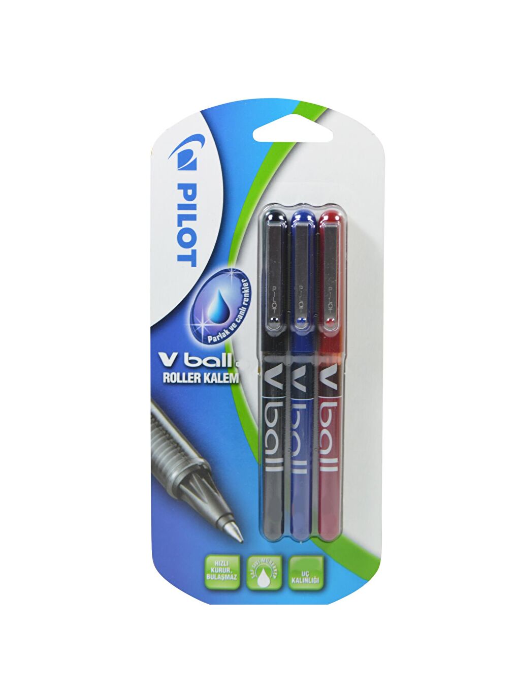 V-Ball Roller Kalem 0.7 3 lü Siyah-Mavi-Kırmızı (51010975)