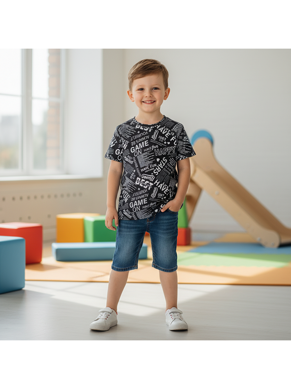 Çocuk Baskılı Siyah Renk Tshirt Cb1027-3