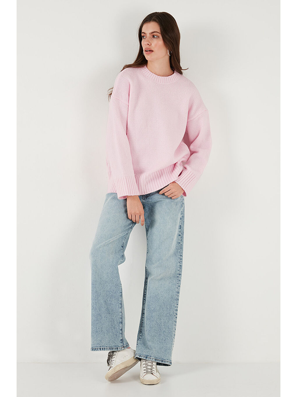 Pembe Regular Fit Bisiklet Yaka Basic Triko Kazak 4616213-3