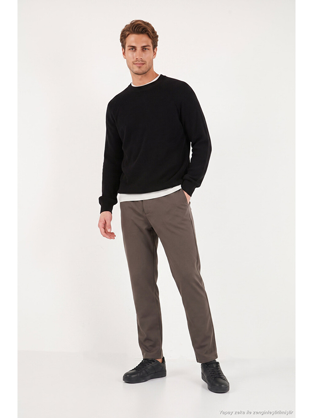 Siyah Pamuklu Regular Fit Bisiklet Yaka Kazak 7020263-1