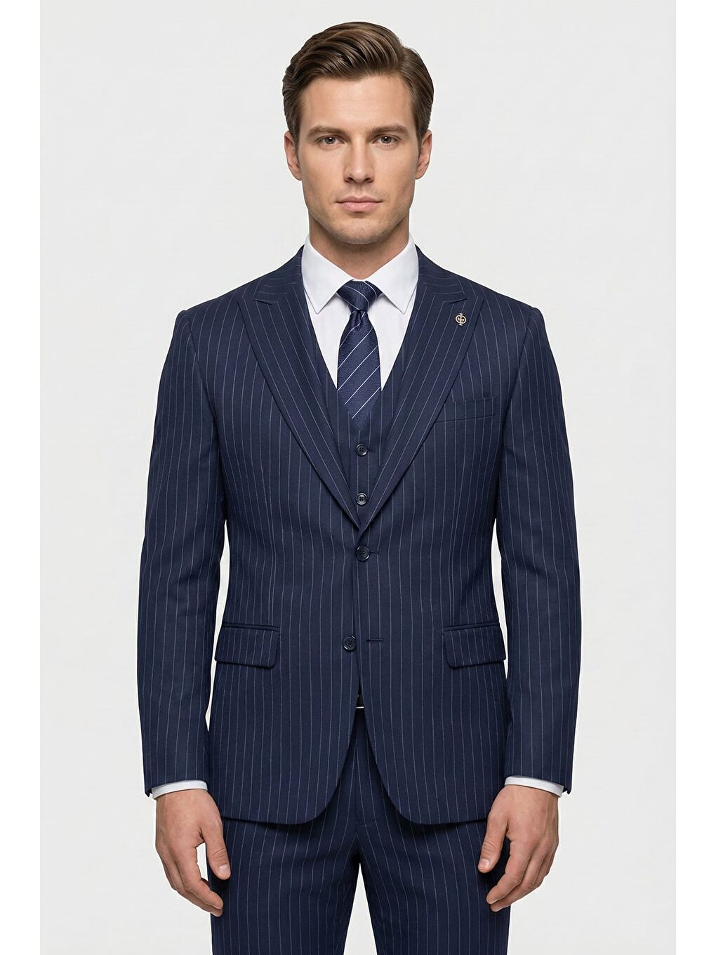 Giotelli Lacivert Yelekli 8 Drop Polyester Viskon Karışımlı Erkek Takım Elbise