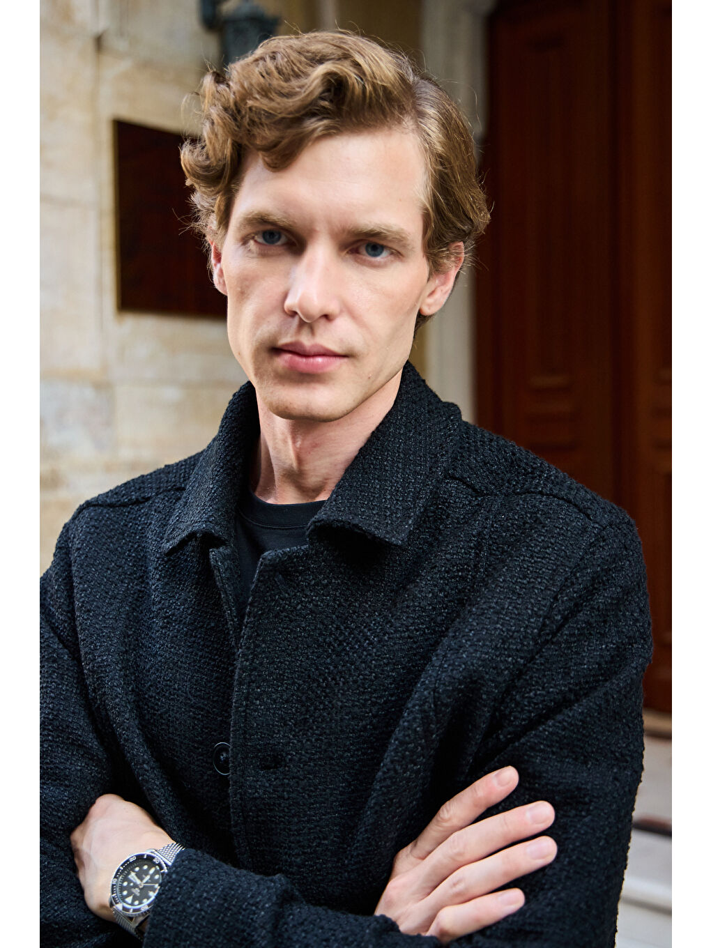 Erkek Tasarım Kumaş Teknik Mont Ceket Siyah-6