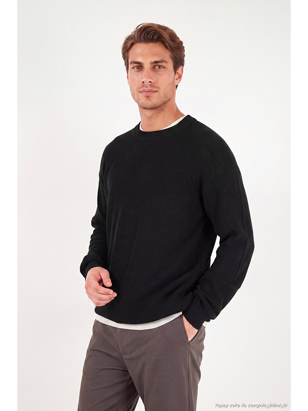 Siyah Pamuklu Regular Fit Bisiklet Yaka Kazak 7020263-3