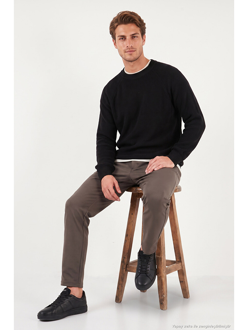 Siyah Pamuklu Regular Fit Bisiklet Yaka Kazak 7020263-4