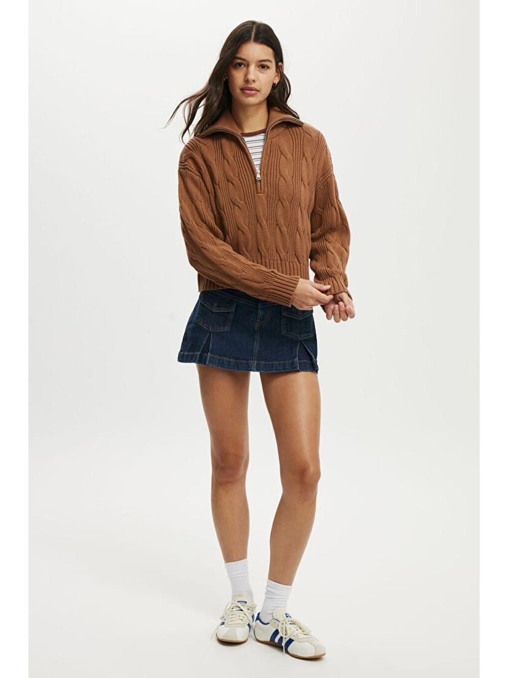 Kahverengi Örgü Desenli Kadın Triko Kazak Mg2546-4