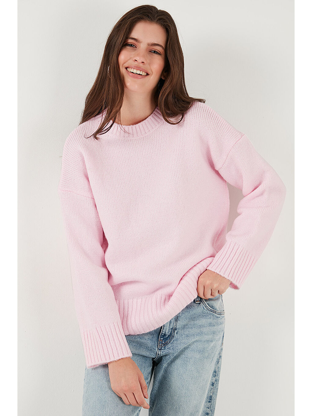 Pembe Regular Fit Bisiklet Yaka Basic Triko Kazak 4616213-4