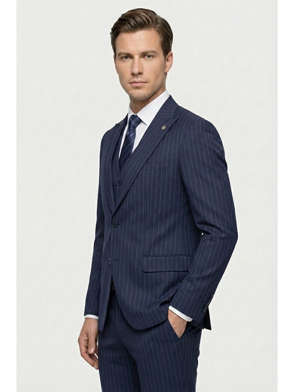Giotelli Lacivert Yelekli 8 Drop Polyester Viskon Karışımlı Erkek Takım Elbise-2