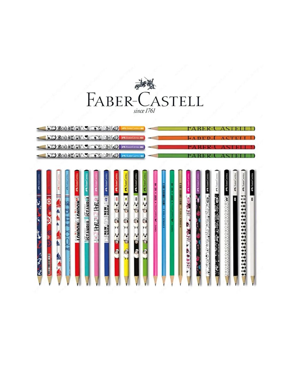 FABER CASTELL Siyah Lüx Desenli Karışık Yuvarlak Kurşun Kalem 12 Adet