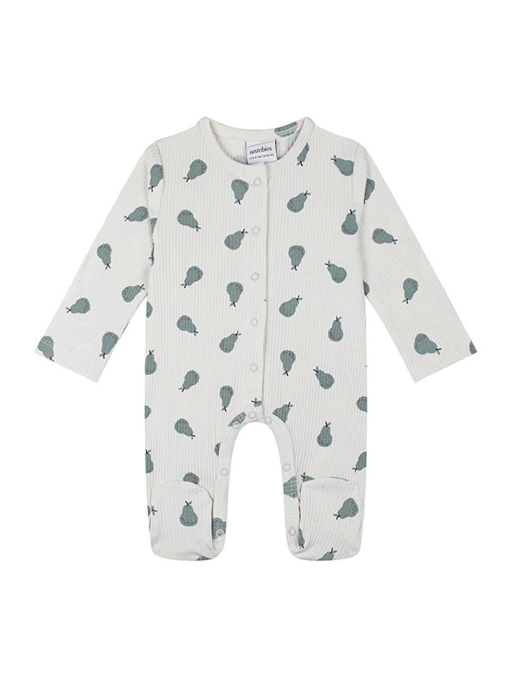 Organik Gri Yeşil Çıtçıtlı Uzun Kollu Bebek Patikli Tulum