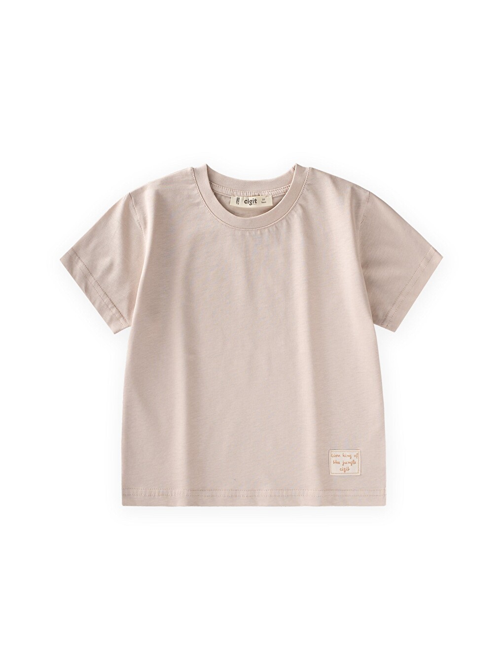 Bej Etiket Detaylı T-shirt 2-10 Yaş Kum