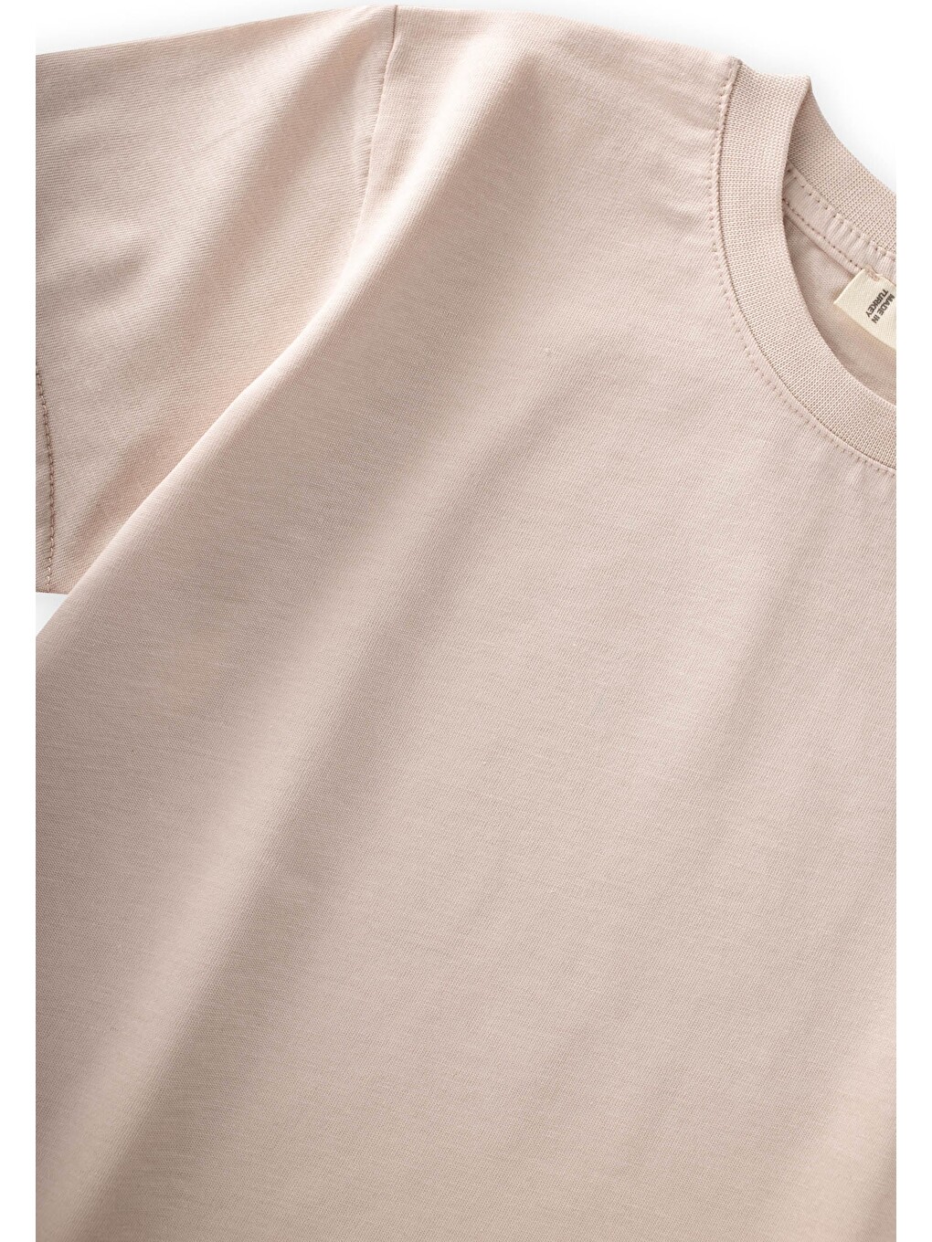 Bej Etiket Detaylı T-shirt 2-10 Yaş Kum-2