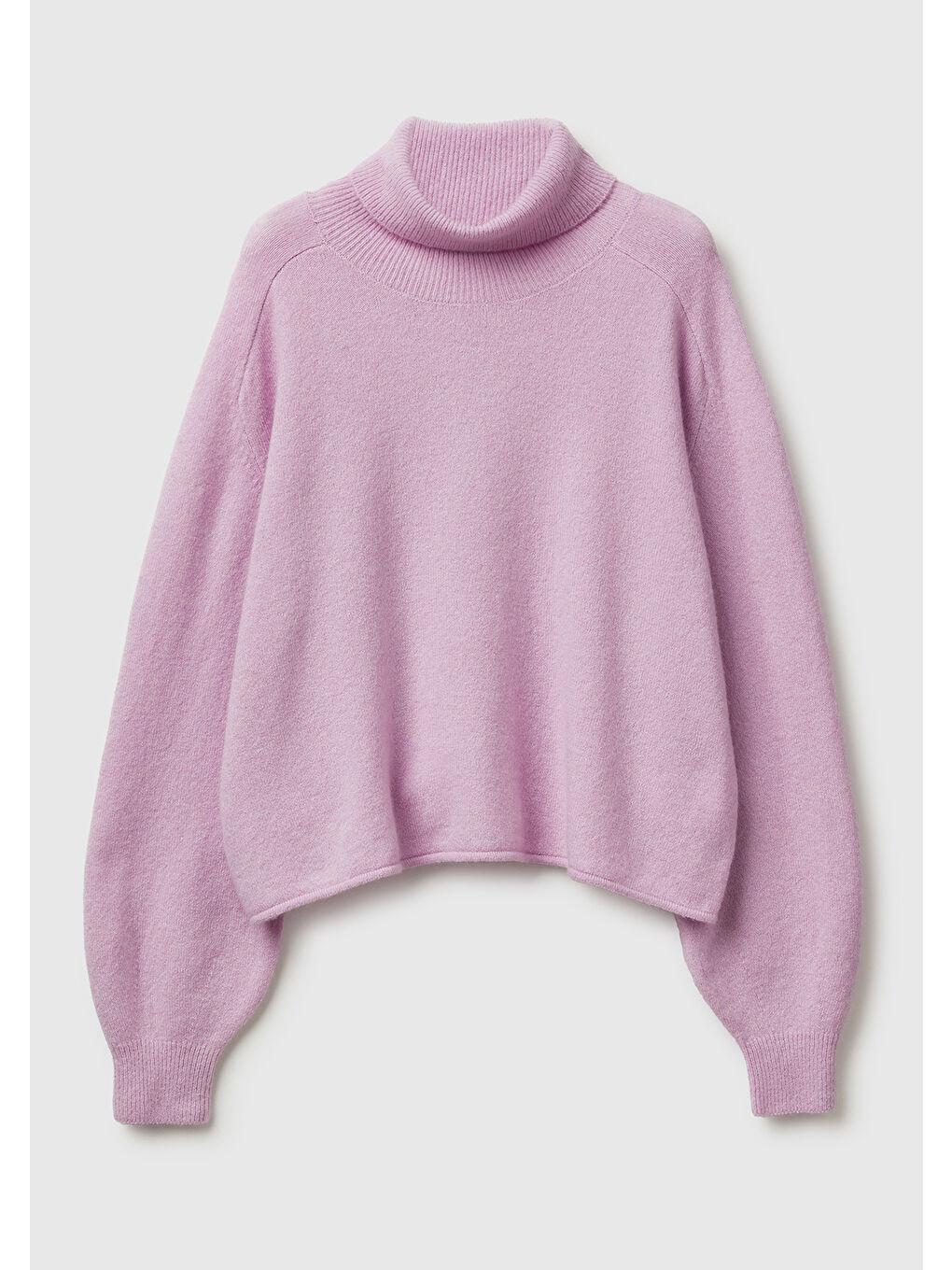 Kadın Lila Akrilik ve Yün Karışımlı Düşük Omuzlu Balıkçı Yaka Kazak-1