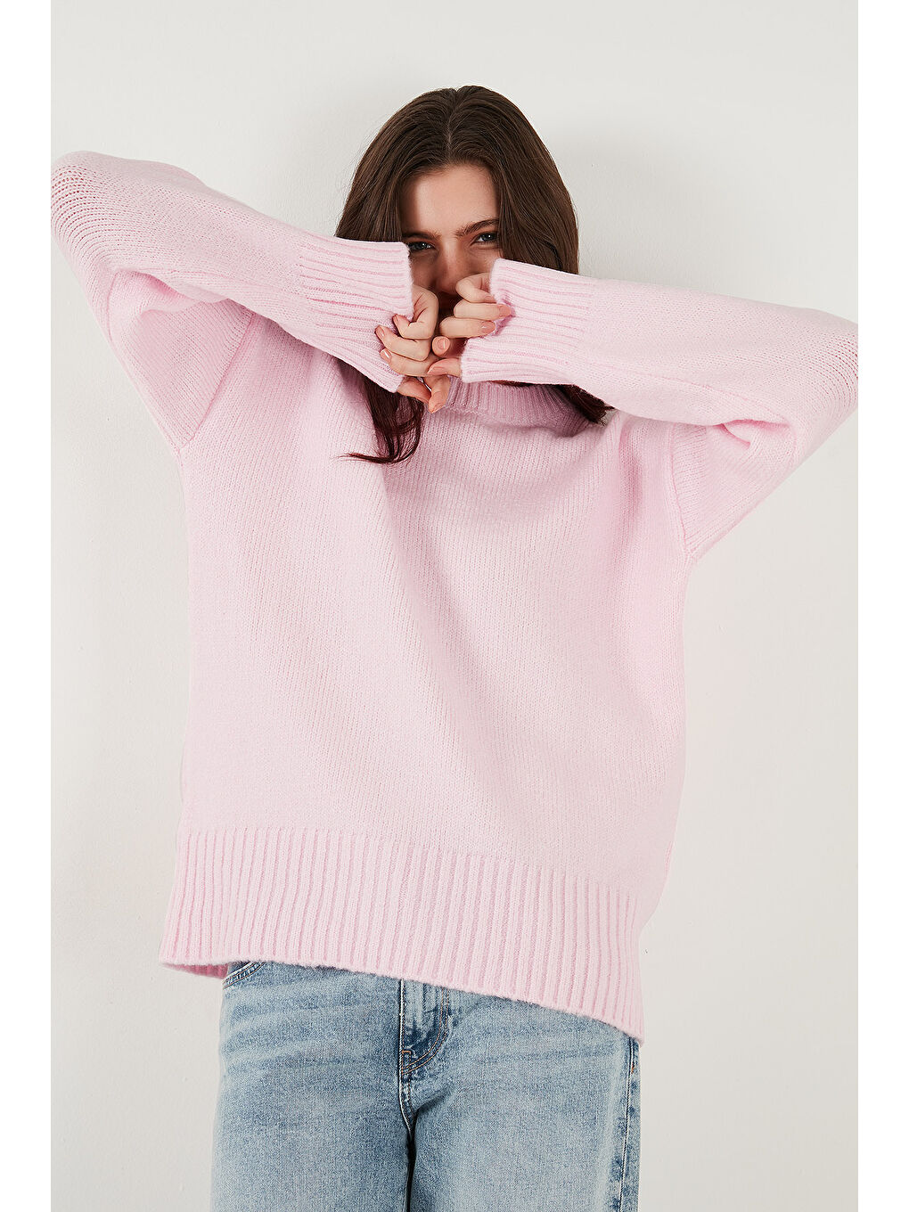 Pembe Regular Fit Bisiklet Yaka Basic Triko Kazak 4616213-5