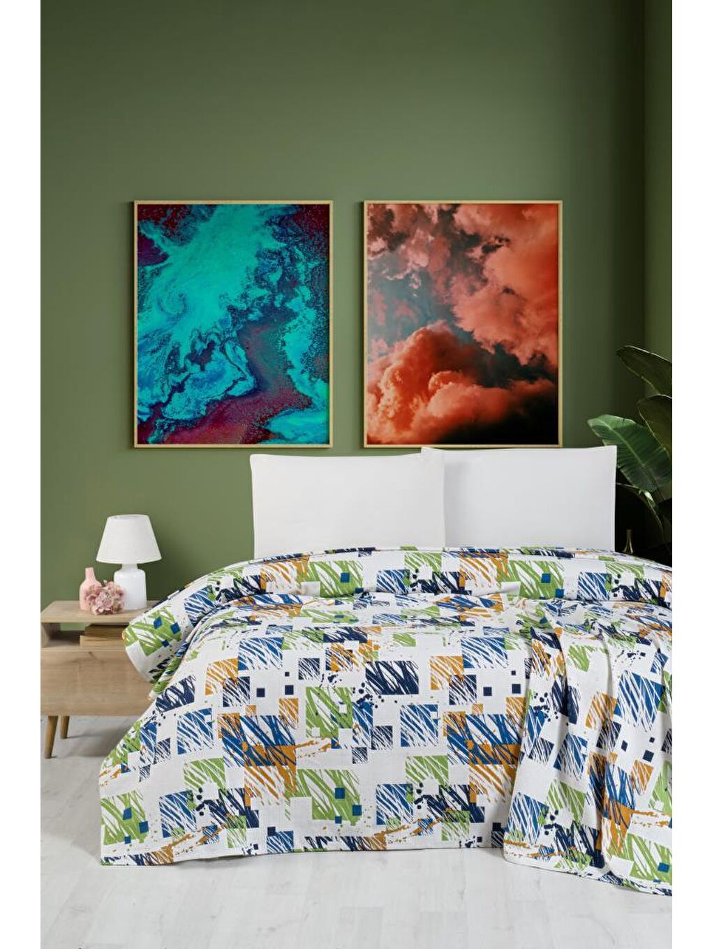 Yeşil Yade Çift Kişilik Pike Yatak Örtüsü 220x230