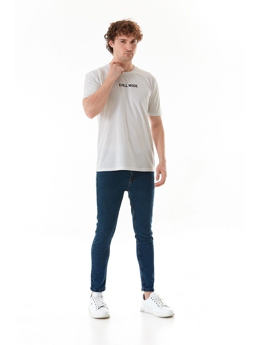 Beyaz Chıll Mode Yazı Baskılı Tişört-1
