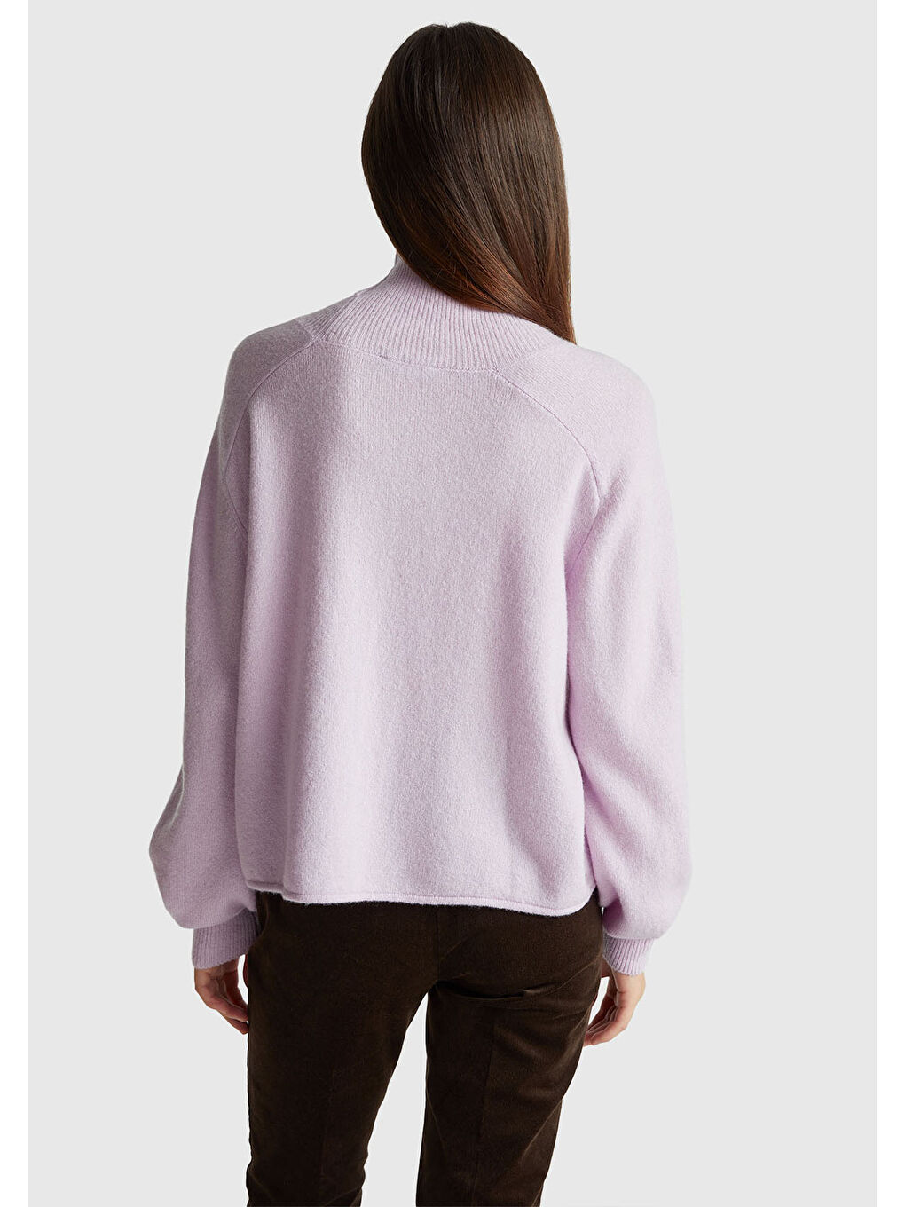 Kadın Lila Akrilik ve Yün Karışımlı Düşük Omuzlu Balıkçı Yaka Kazak-2