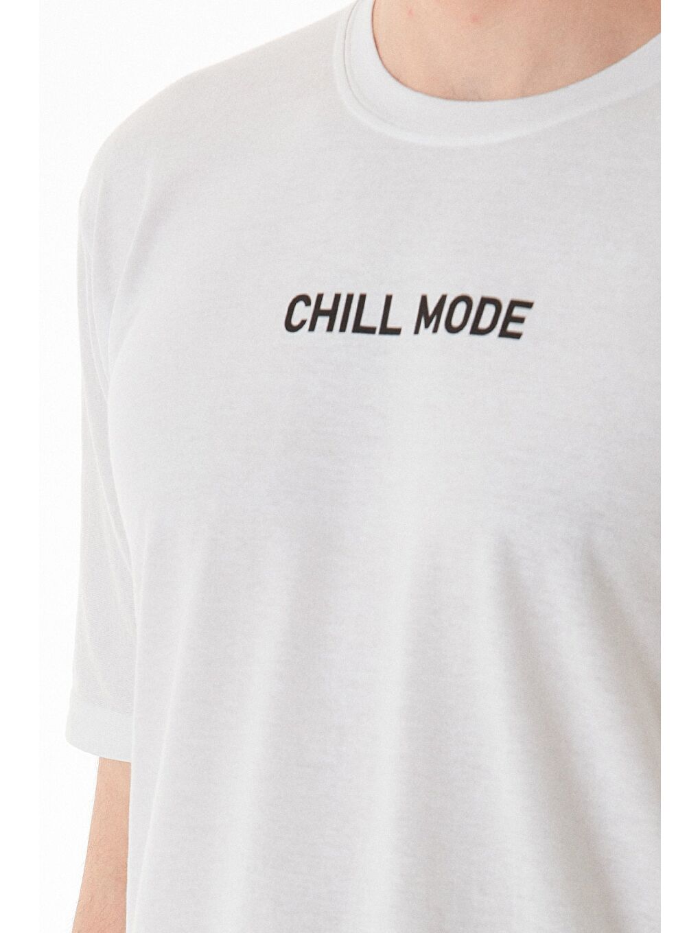 Beyaz Chıll Mode Yazı Baskılı Tişört-4