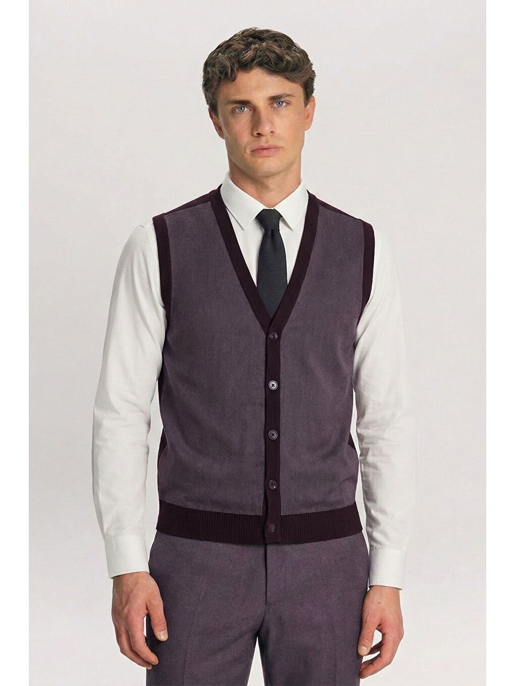 Giotelli Bordo Triko Yelekli Sivri Yaka 6 Drop Düğmeli Tam Astarlı Erkek Takım Elbise-2