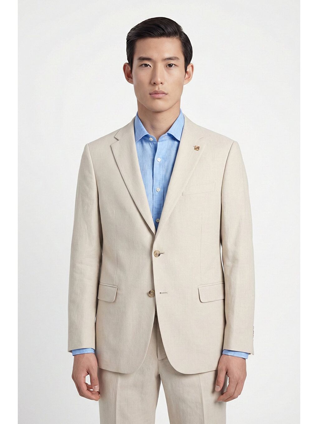 Bej Regular Fit Yünlü Mono Yaka Yelekli Takım Elbise