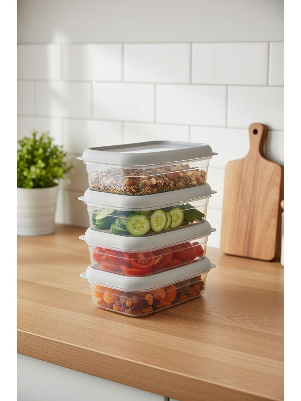 Renksiz Hide Plus 4'lü Saklama Kabı 700 ml Beyaz