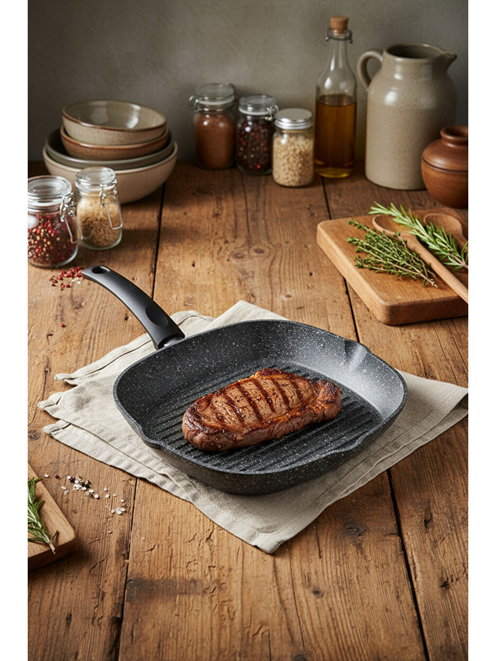 Carolin 2 Parça Grill Tava Seti Gri-4