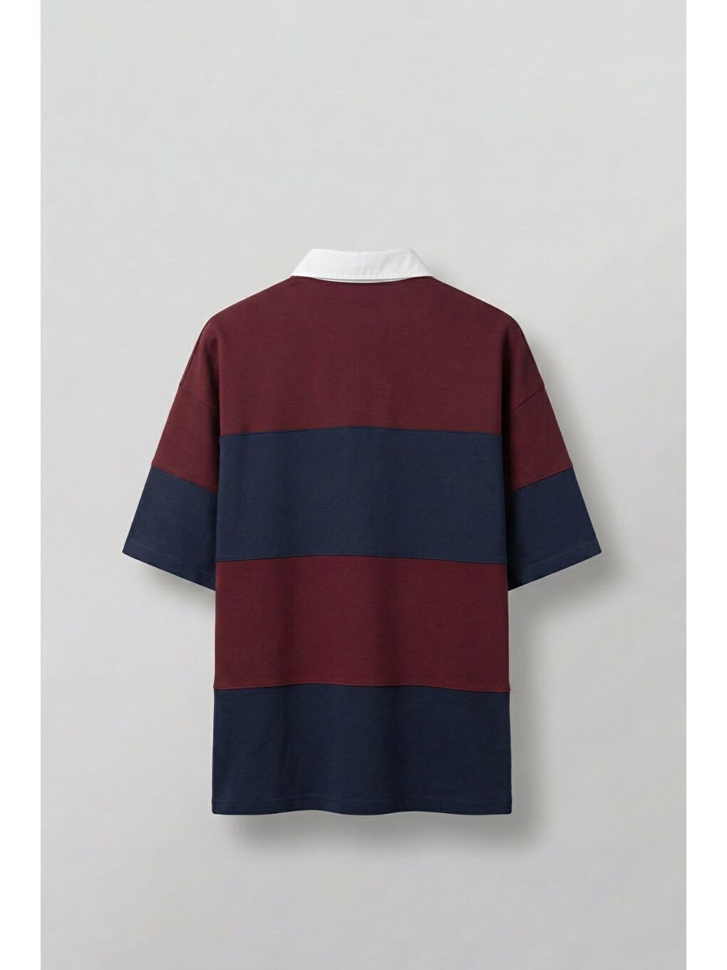 Erkek Oversize Renk Bloklu Polo Yaka T-Shirt Bordo-1