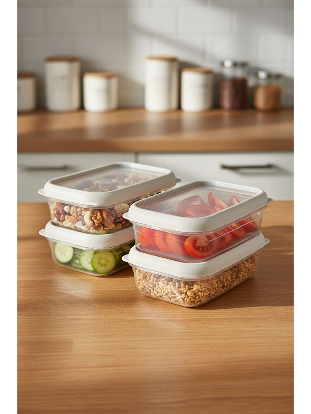 Renksiz Hide Plus 4'lü Saklama Kabı 700 ml Beyaz-1