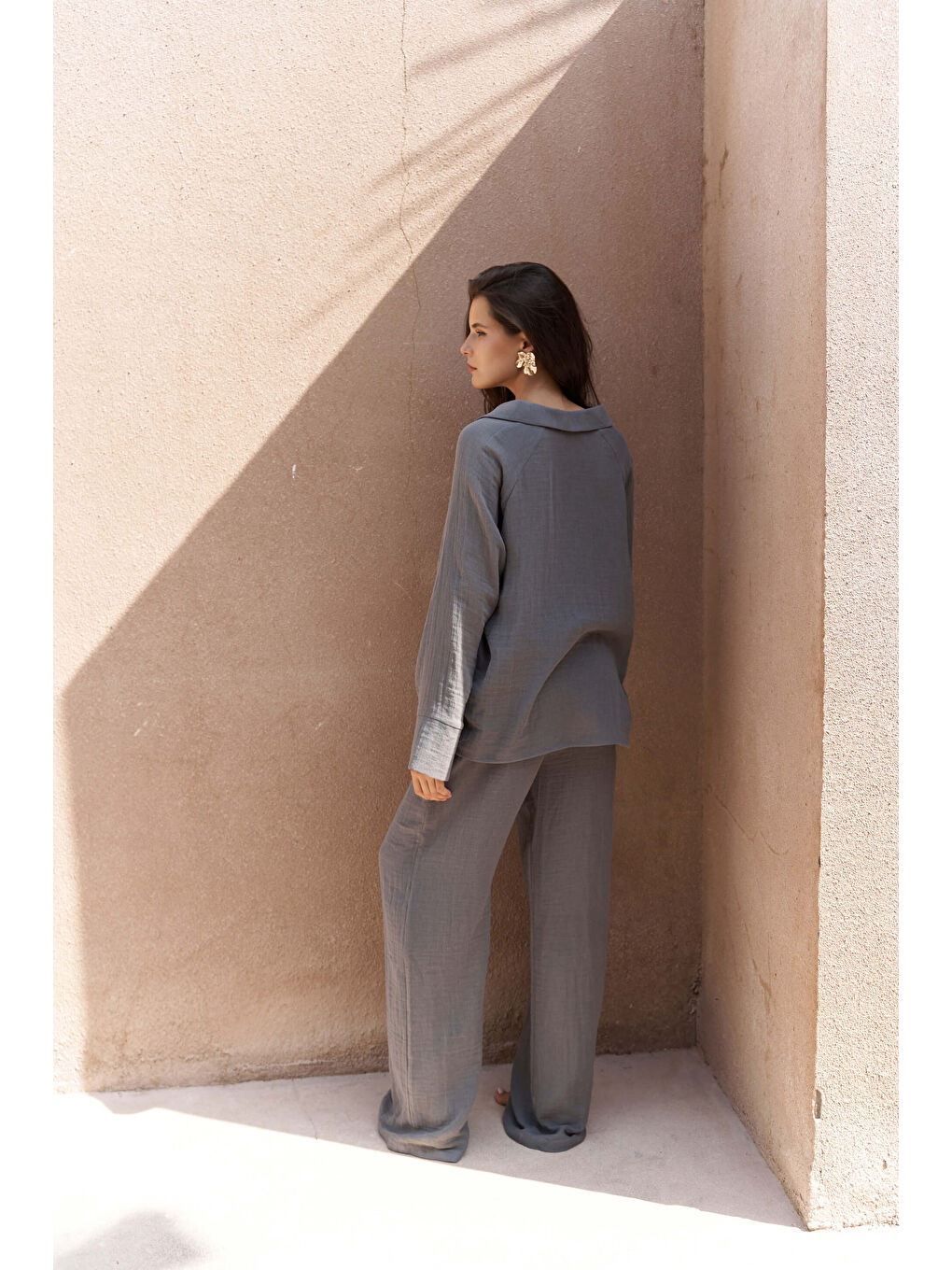 Bali Boncuklu Antrasit Müslin Takım-4