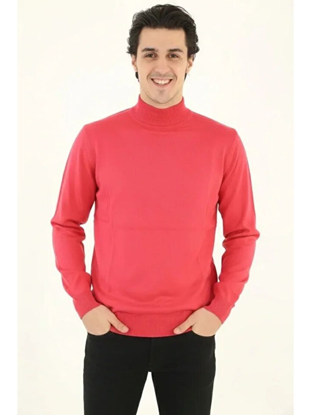 Pembe Erkek Yarım Boğaz Triko Kazak-1