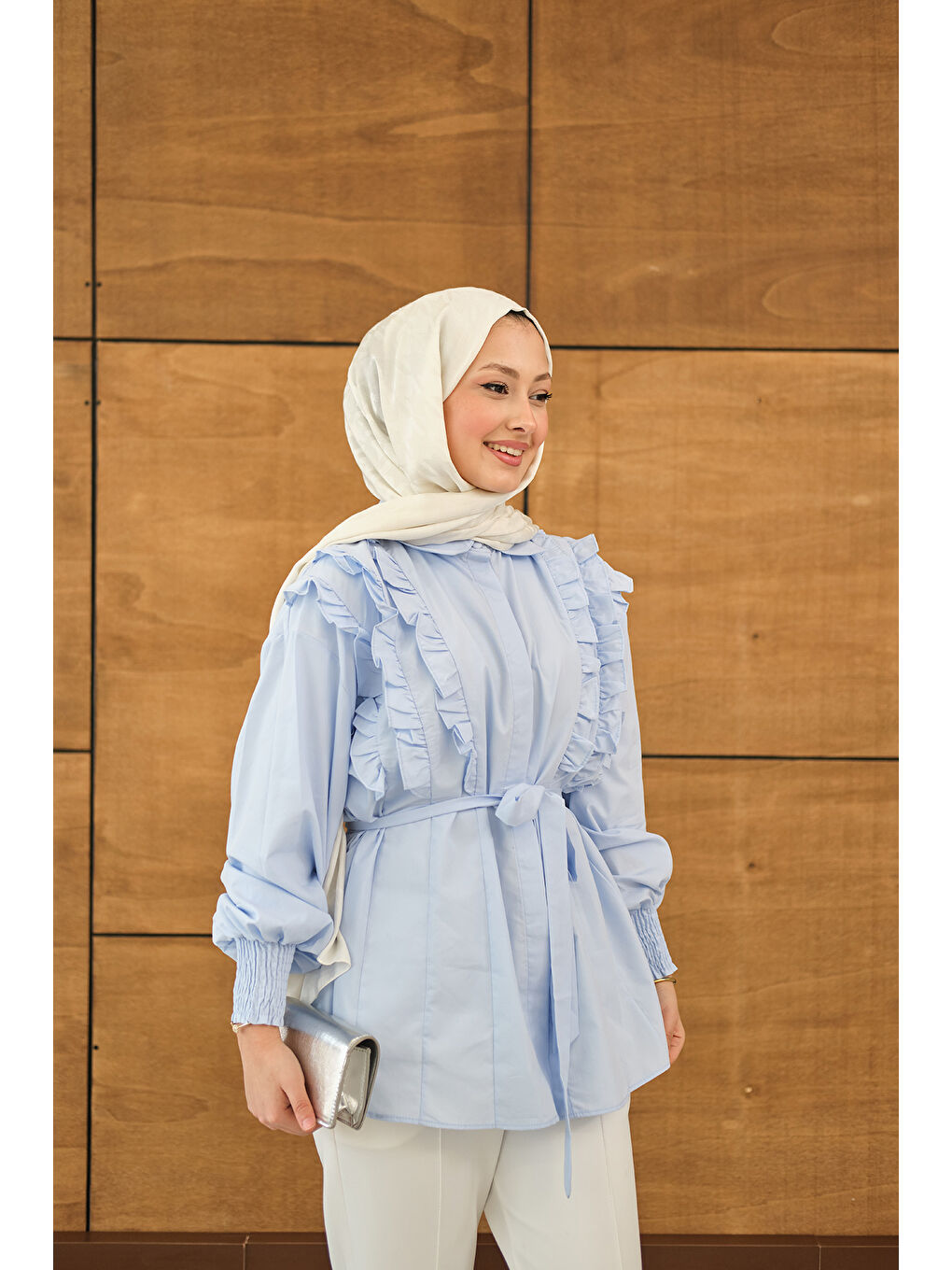 Kadın Fırfır Detaylı Gömlek Bebe Mavi