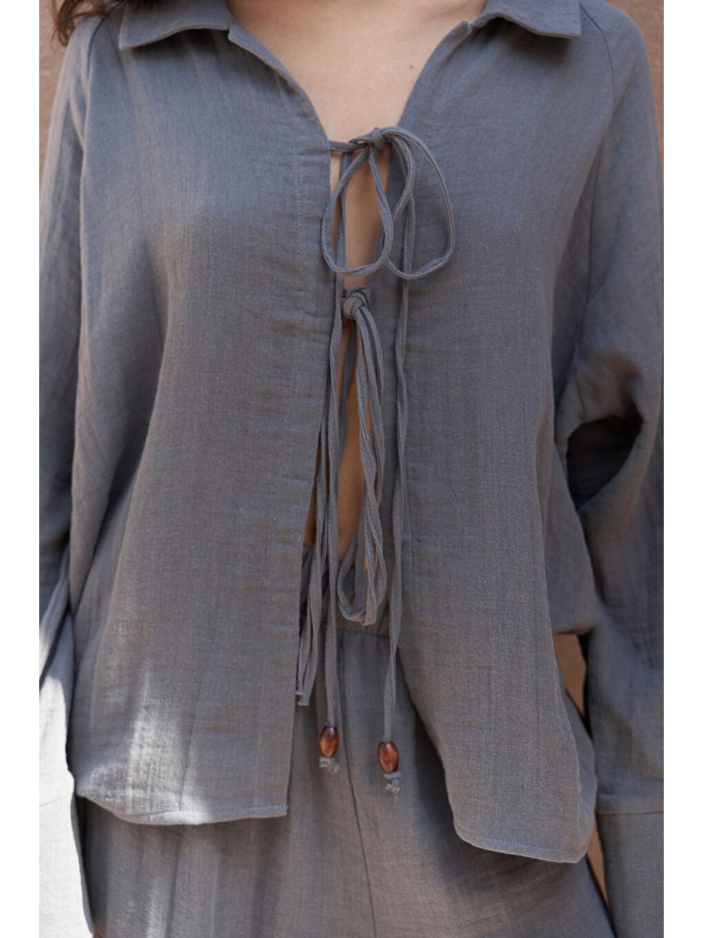 Bali Boncuklu Antrasit Müslin Takım-5