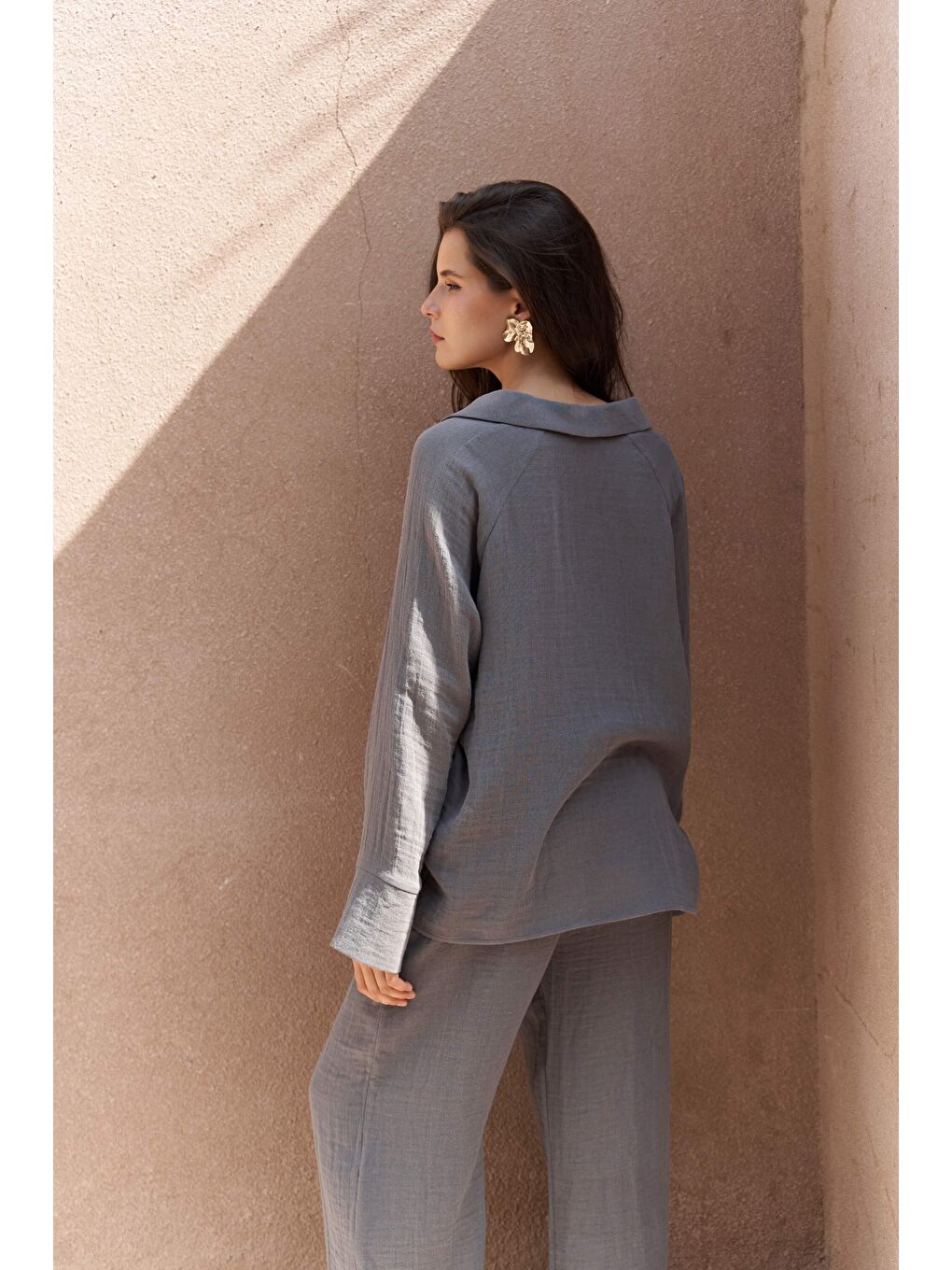 Bali Boncuklu Antrasit Müslin Takım-6