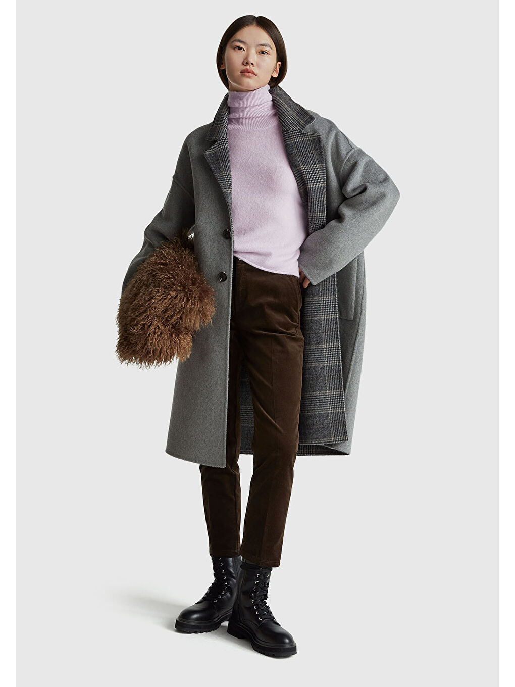 Kadın Lila Akrilik ve Yün Karışımlı Düşük Omuzlu Balıkçı Yaka Kazak-4