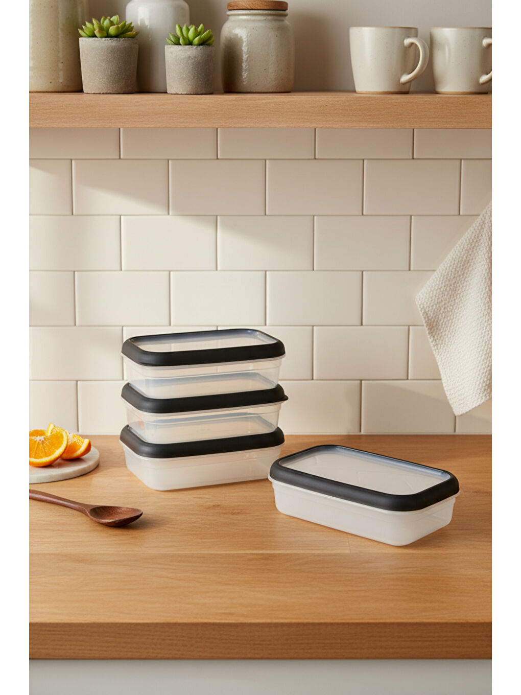 Renksiz Hide Plus 4'lü Saklama Kabı 700 ml Siyah-2