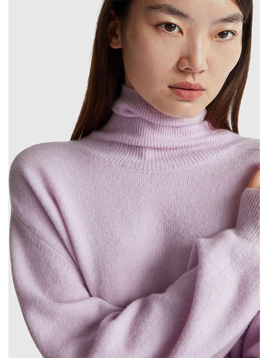 Kadın Lila Akrilik ve Yün Karışımlı Düşük Omuzlu Balıkçı Yaka Kazak-5