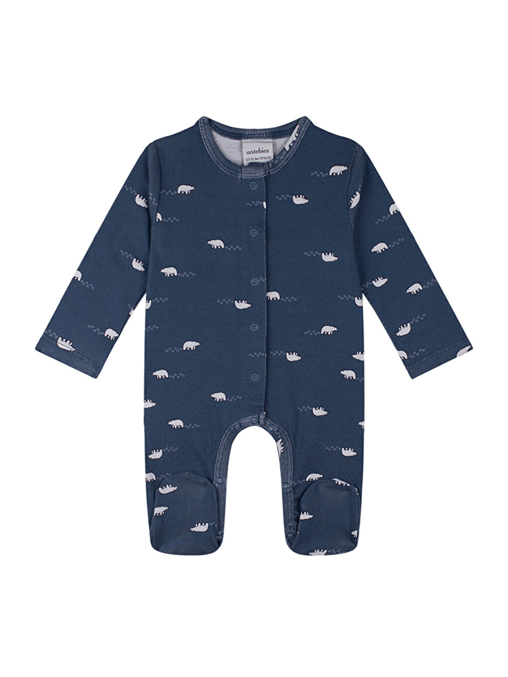 Organik Lacivert Kutup Ayısı Uzun Kollu Erkek Bebek Tulum