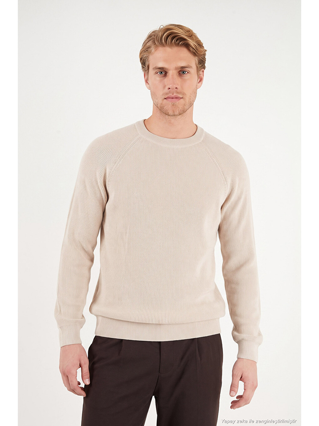 Bej Pamuklu Regular Fit Bisiklet Yaka Kazak 7020263-4