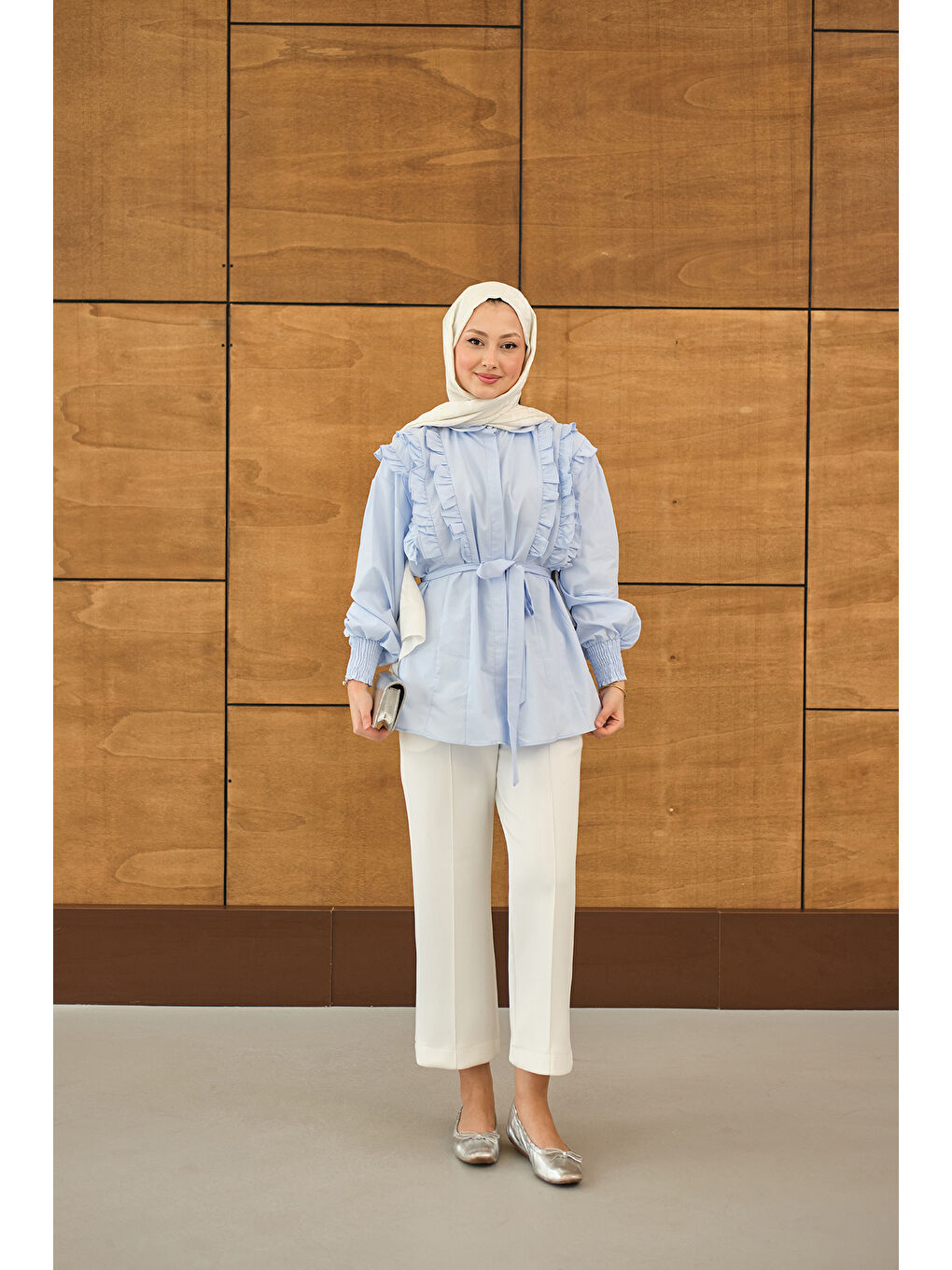 Kadın Fırfır Detaylı Gömlek Bebe Mavi-1