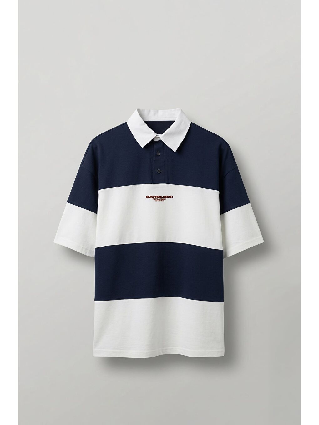 Erkek Oversize Renk Bloklu Polo Yaka T-Shirt Lacivert