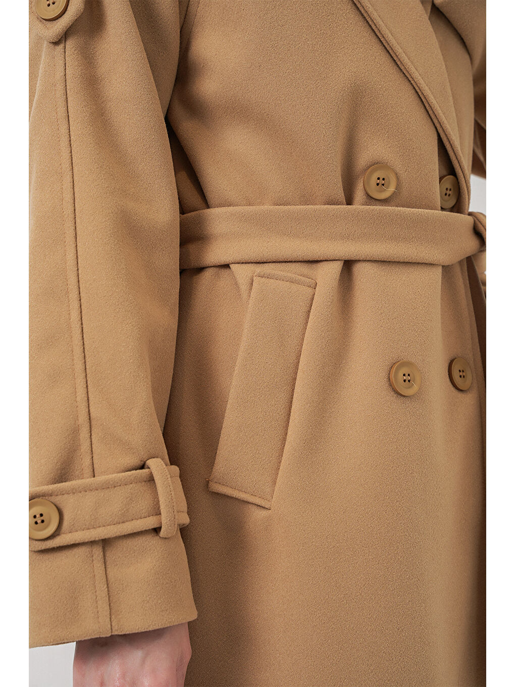 Sarı Kadın Kuşaklı Kaşe Kaban 9161 - Hardal-4