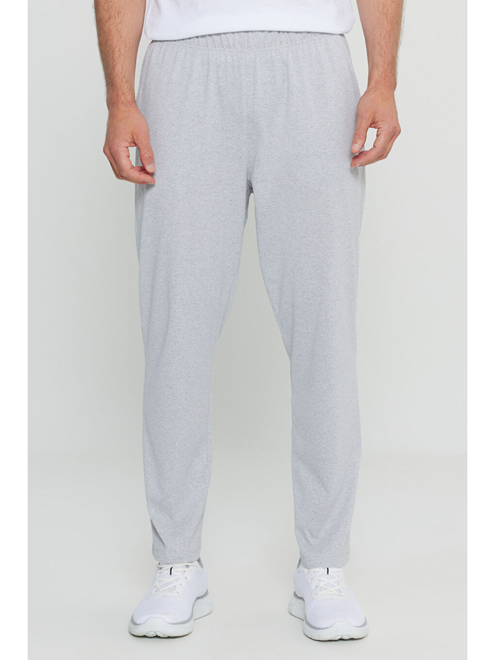 Erkek Gri Melanj Pamuklu Standart Fit Normal Kesim Beli Lastikli Cepli Pijama Altı