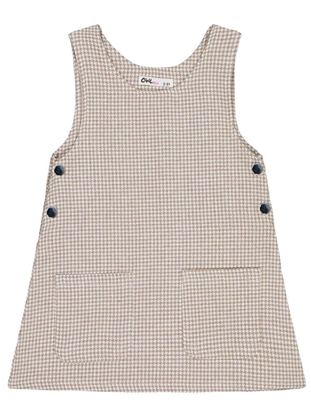 Girls Yakası Pomponlu 2-5 Yaş Elbise - Bej 3-4 Yaş-2