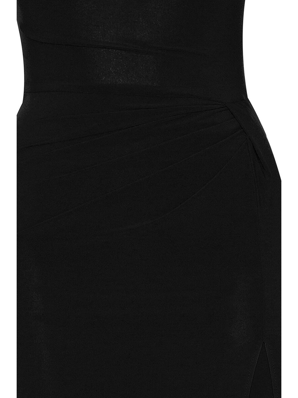 Siyah Derin Yırtmaçlı Drapeli Uzun Abiye Elbise-1