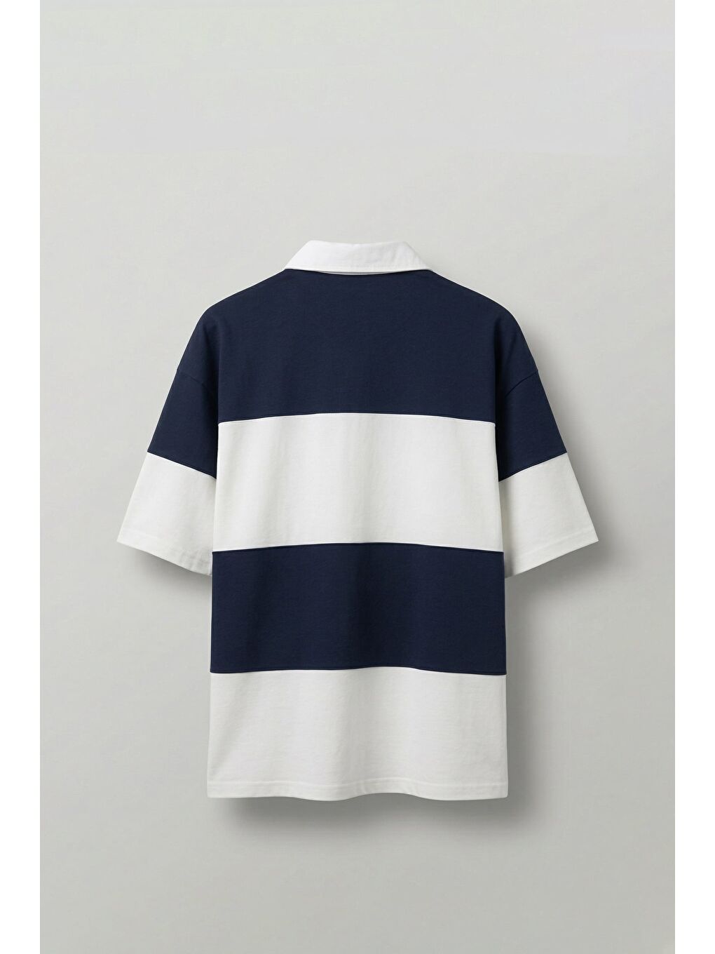 Erkek Oversize Renk Bloklu Polo Yaka T-Shirt Lacivert-1